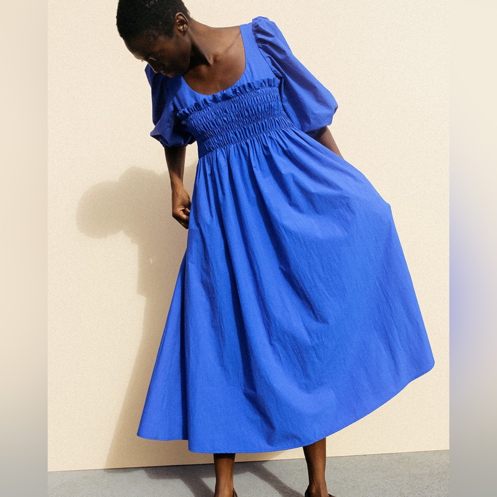 Ciao Lucia Veneto Dress Midi Puff Sleeve Klein Blue Size M